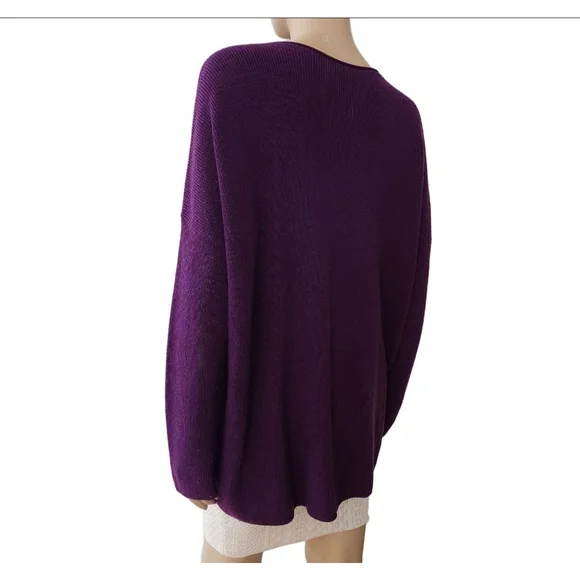 EILEEN FISHER Crew Neck Merino Wool High Low Boxy Sweater Purple Size S